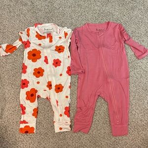Floral and Solid Pink Girls 6-9 Month Bamboo Footless Sleepers Set